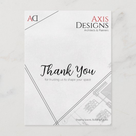 Architect Bedankt Briefkaart met Blueprint Design (Voorkant)