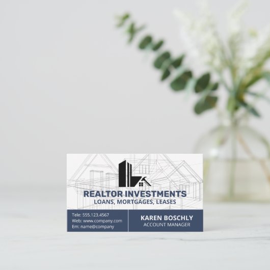 Architect Blueprint | Logo Huiseigendom Visitekaartje (Staand voorkant)