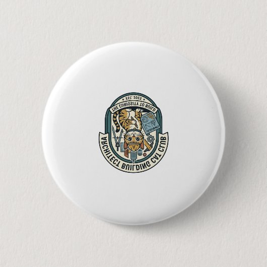 Architect Bouw Kat Kat Grafische Tee Kunst - Archi Ronde Button 5,7 Cm (Voorkant)