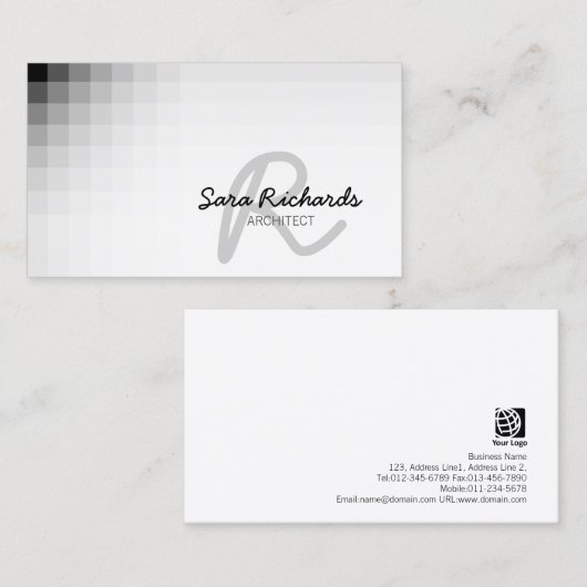Architect Bouwvaardigheden Cursief Monogram Visitekaartje (Voorkant / Achterkant)