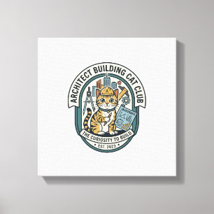 Architect Building Cat Cat Grafische T-shirt Kunst Canvas Afdruk