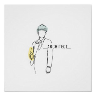 Architect eenvoudige one line art continu perfect poster