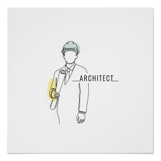 Architect eenvoudige one line art continu perfect poster (Voorkant)