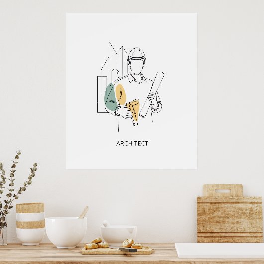 Architect eenvoudige one line art continu poster (Keuken)