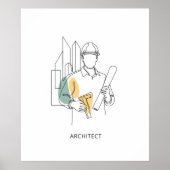 Architect eenvoudige one line art continu poster (Voorkant)