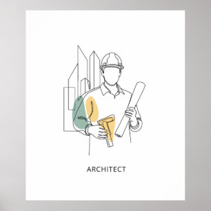 Architect eenvoudige one line art continu poster