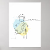 Architect eenvoudige one line art continu poster (Voorkant)