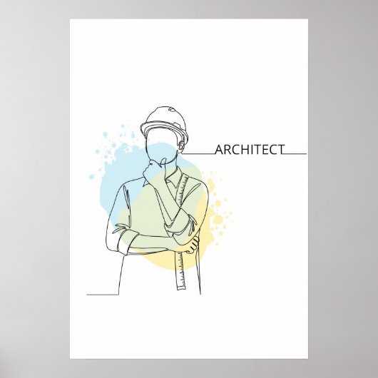 Architect eenvoudige one line art continu poster (Voorkant)