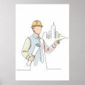 Architect eenvoudige one line art continu poster (Voorkant)