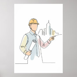 Architect eenvoudige one line art continu poster