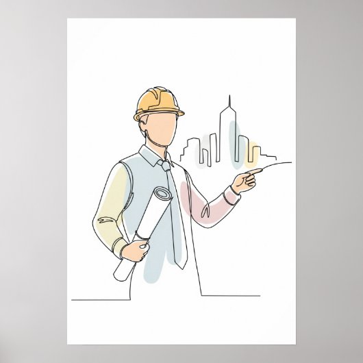 Architect eenvoudige one line art continu poster (Voorkant)
