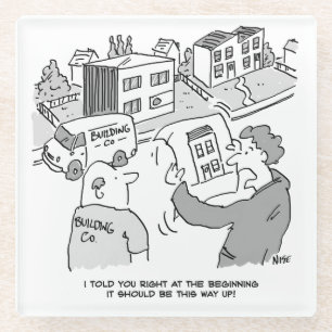 Architect en bouwer die naar de plannen van het Hu Glazen Onderzetter