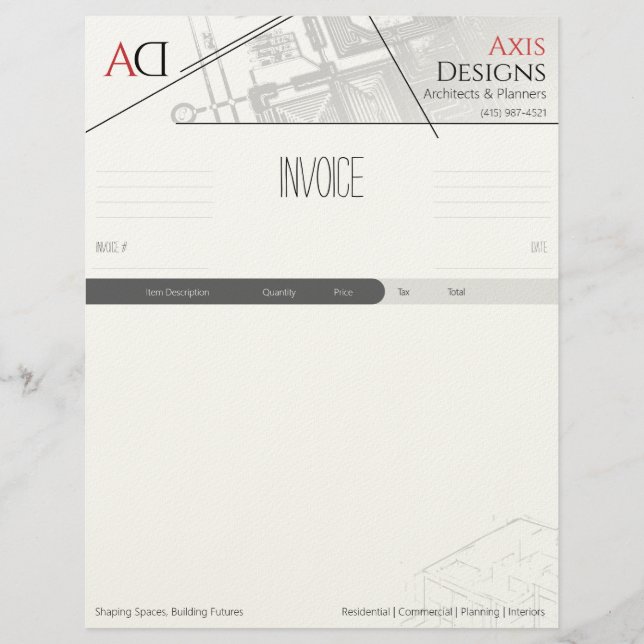 Architect Factuursjabloon met Blueprint-ontwerp Briefhoofd (Voorkant)