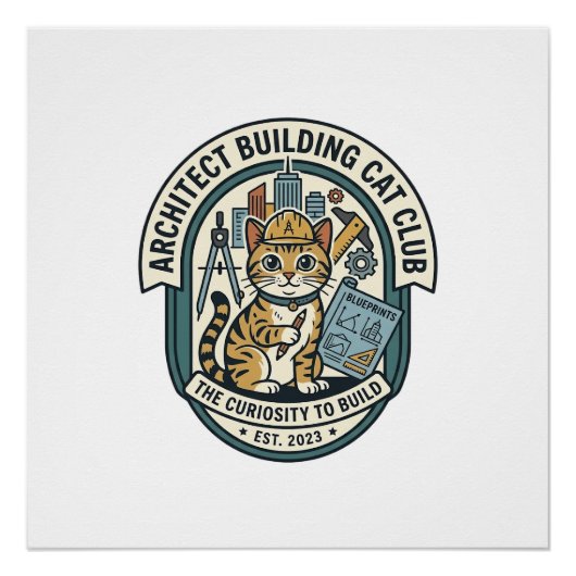 Architect Gebouw Kat Kat Grafische Tee Art - Archi Perfect Poster (Voorkant)