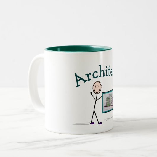 Architect Gifts—Stick Person Design Tweekleurige Koffiemok (Voorkant links)