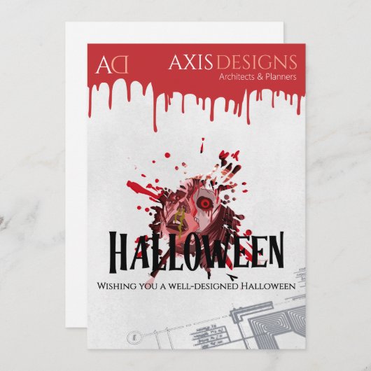 Architect Halloween Zombie & Bloed Groeten Feestdagenkaart (Voorkant / Achterkant)