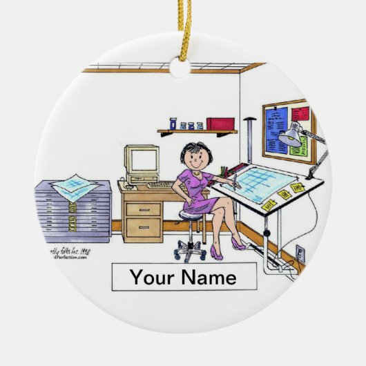 Architect/ingenieur - Vrouw Keramisch Ornament (Voorkant)