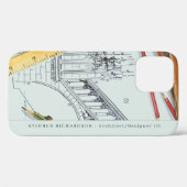 Architect Ingenieur Watercolor Monogram Case-Mate iPhone Case (Achterkant (horizontaal))