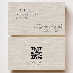 Architect Luxe Neutrale Linnen QR Code Visitekaartje