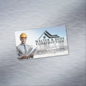 Architect met blauwdrukken | bouwterrein magnetisch visitekaartje (Voorbeeld)