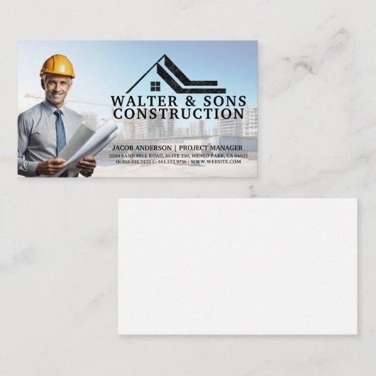 Architect met blauwdrukken | bouwterrein visitekaartje (Voorkant / Achterkant)