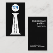 Architect modern zwart-wit, blauw monogram visitekaartje (Voorkant / Achterkant)