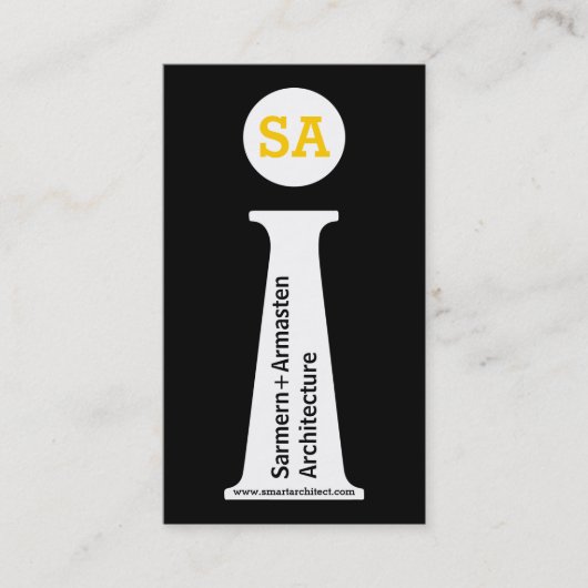 Architect modern zwart, wit, geel monogram visitekaartje (Voorkant)