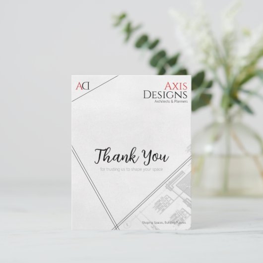 Architect Thank You Card met Blauwdruk Ontwerp Bedankkaart (Staand voorkant)