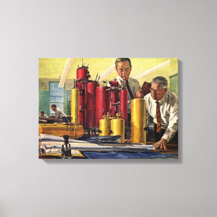 Architecten die in een kantoor werken, vintage bed canvas afdruk
