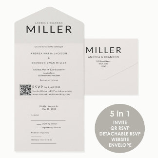 Architectonische Achternaam QR Bruiloft All In One Uitnodiging