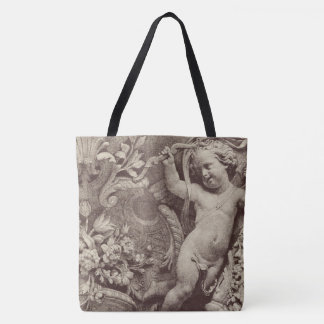 Architectonische gebeeldhouwde bloemen details tote bag