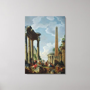 Architecturaal Capriccio met predikant Canvas Afdruk