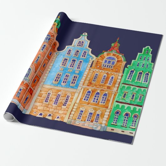 Architecturaal naadloos grenspatroon op een donker cadeaupapier (Uitgerold)