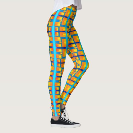 Architecturaal patroon met Aqua en Oranje schaduwe Leggings (Rechts)