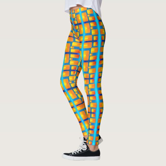 Architecturaal patroon met Aqua en Oranje schaduwe Leggings (Links)