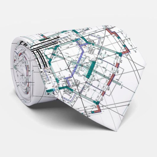 Architectural Blueprint Pattern Men's Neck Tie Stropdas (Opgerold)