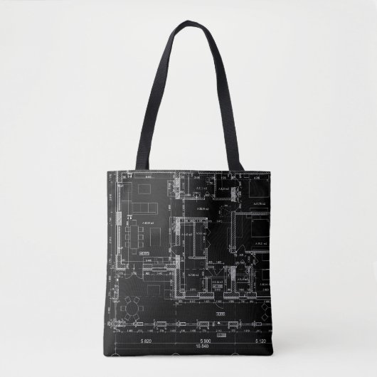 Architectural Blueprint Pattern Tote Bag (Voorkant)