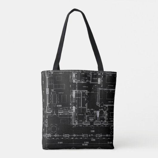 Architectural Blueprint Pattern Tote Bag (Achterkant)