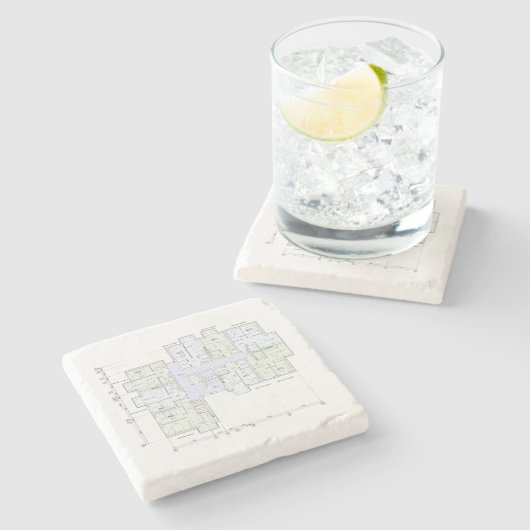 Architectural Blueprint Stone Coaster Stenen Onderzetter (Zijkant)
