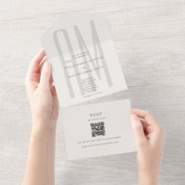 Architectural Monogram Minimal All-in-One Wedding All In One Uitnodiging