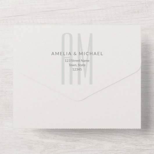 Architectural Monogram Minimal All-in-One Wedding All In One Uitnodiging (Achterkant)