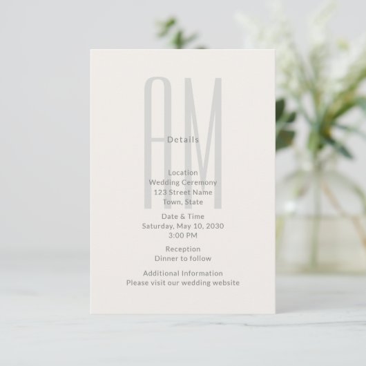 Architectural Monogram Wedding Details Card Informatiekaartje (Staand voorkant)