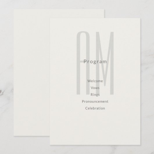 Architectural Monogram Wedding Program Card Programmakaart (Voorkant / Achterkant)