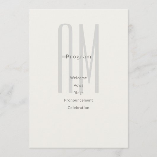 Architectural Monogram Wedding Program Card Programmakaart (Voorkant)