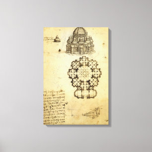 Architecturale kathedraal onderzoek door Leonardo  Canvas Afdruk
