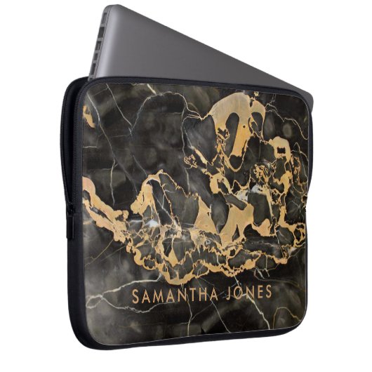 Architecture Texture Black Gold marble Elegant Laptop Sleeve (Voorkant Rechts)
