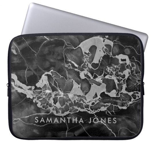 Architecture Texture Black White marble Elegant Laptop Sleeve (Voorkant)