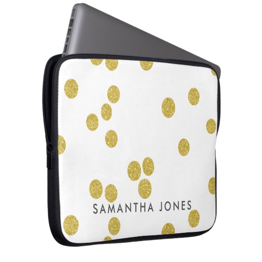 Architecture Texture White Gold polka dot Elegant Laptop Sleeve (Voorkant Rechts)