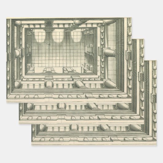 architectuur, Atrium Courtyard Perspective Inpakpapier Vel (Set)