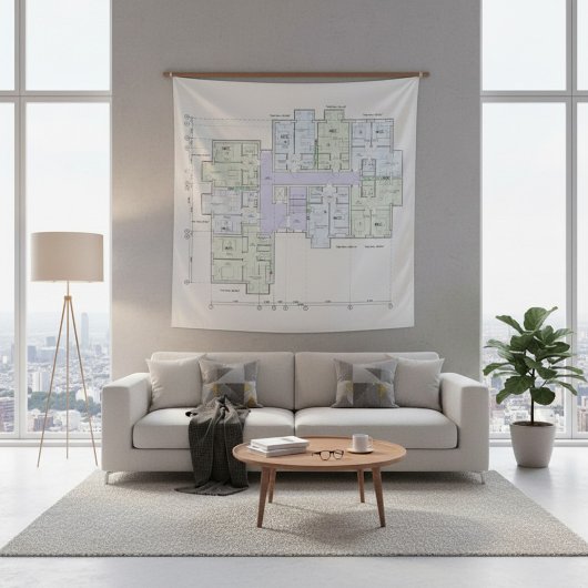 Architectuur blauwdruk wandkleed